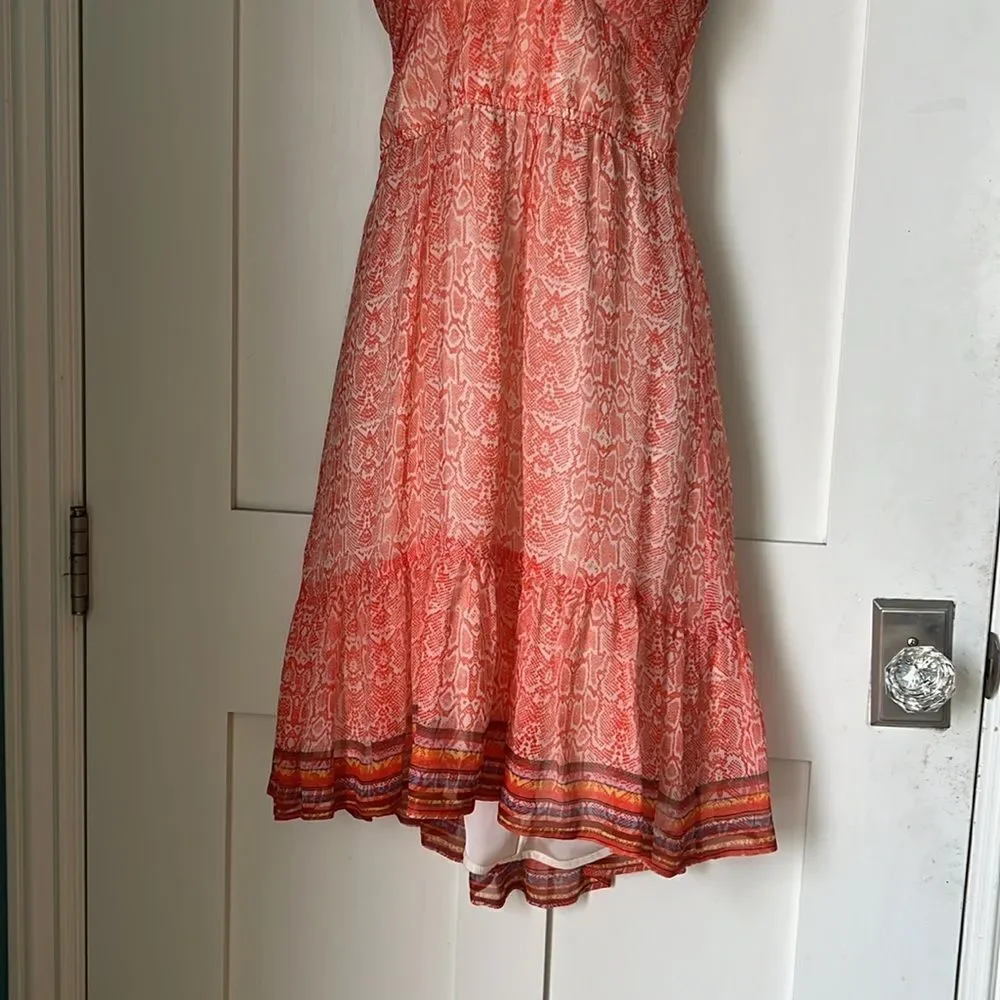 Twelfth Fifth Street Cynthia Vincent Sheer 100% Silk Orange Sleeveless Dress 6